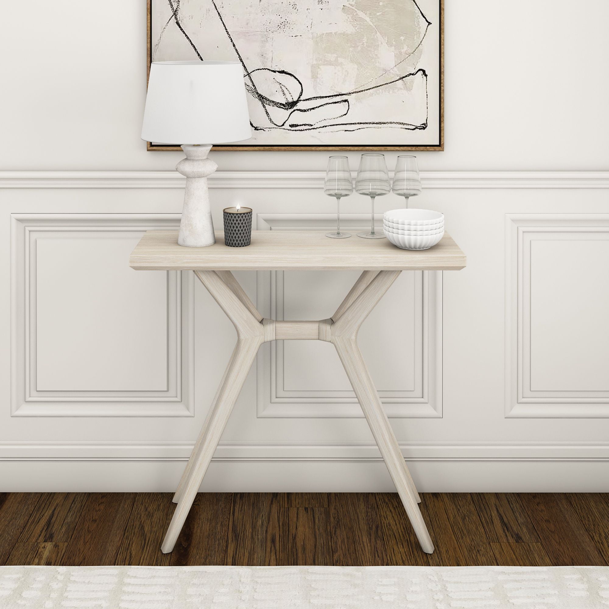 Plank+Beam Verso Console Table, 36" Solid Wood Modern Sofa Table, Narrow Entryway Table for Hallway, Behind the Couch, Living Room, Foyer, White Sand