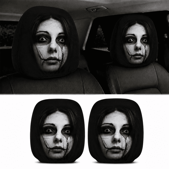 Ghost Face Headrest Covers for Cars, Scary Covers Halloween Car Accessories | Creepy Seat Cover Spooky Face Design Horror Mask Ghostly Headrest Decoration Funny Stretchy Protector for Vehicle