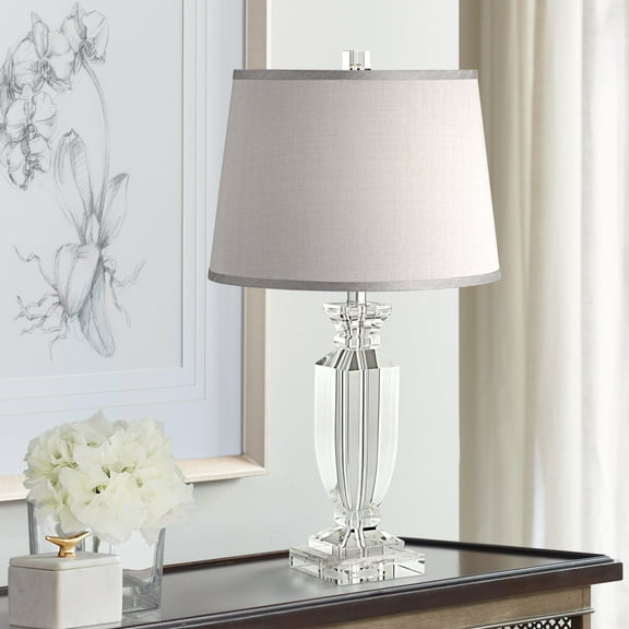Vienna Full Spectrum Traditional Table Lamp 25" High Crystal Body Gray Tapered Drum Shade for Living Room Bedroom Bedside Nightstand Family