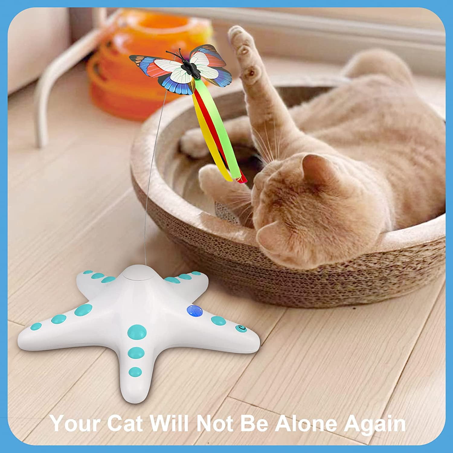 Interactive Cat Toy, 360 Degree Rotating Automatic Toys for Indoor Cats, Electronic Butterfly Cat Toy with Sensor Switch,Blue