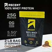Ascent 100% Whey Protein Powder, Chocolate, Zero Artificial Flavors & Ingredients, 2lb