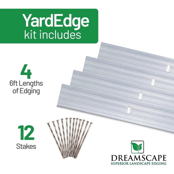 Dreamscape YardEdge Aluminum Landscape Edging Kit, Mill Finish, 4 Pack 6ft Metal Lawn and Garden Border