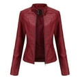 thumbnail image 4 of Faux PU Leather Jacket for Women Long Sleeve Slim Fit Stand Collared Zip Up Jackets Coat with Pockets Outerwear, 4 of 7