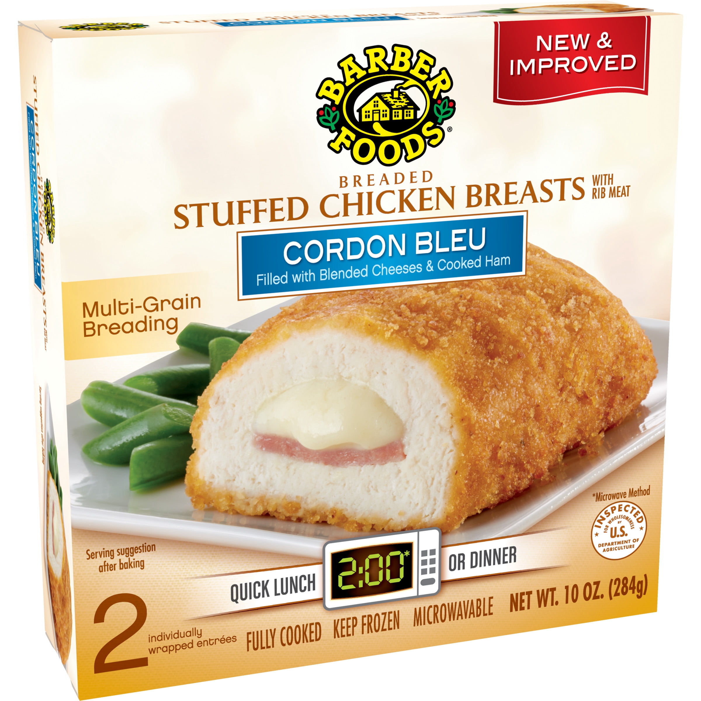 Barber Foods Stuffed Chicken Breasts Cordon Bleu 10 Oz 2 Ct Frozen Walmart Com