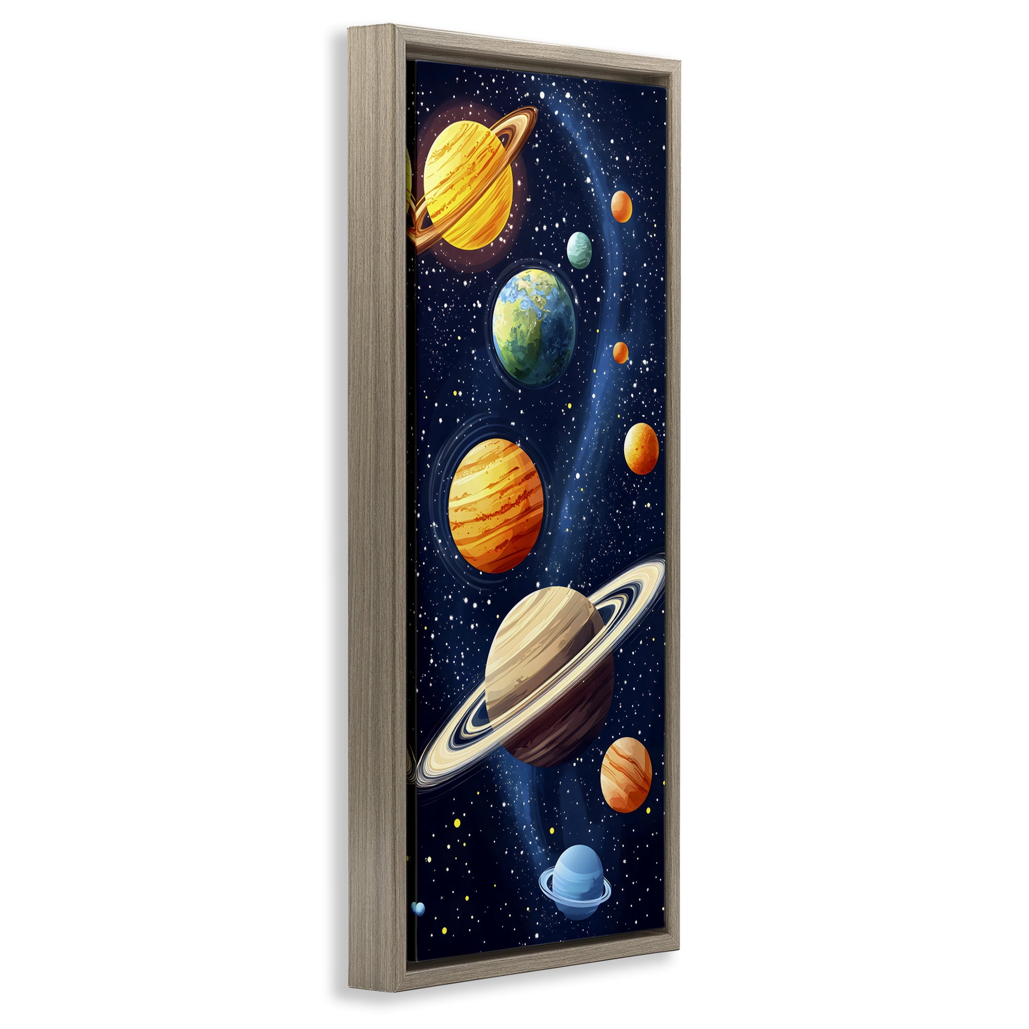 Stupell Industries Galaxy Swirl Planetary Orbit Brown Framed Floater Canvas Wall Art, design by Creative Studio