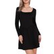 thumbnail image 2 of Vestido Casual de Manga Larga con Cuello Cuadrado A-Line para Mujeres INSPIRE CHIC, por encima de la rodilla, XL, Negro, 2 of 6