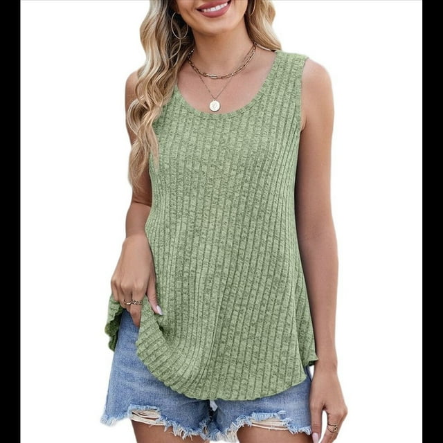 Camisetas Sin Mangas para Mujer, Túnicas Básicas de Verano, Ropa Suave, Conjuntos Casuales de Moda 2025. Verde M