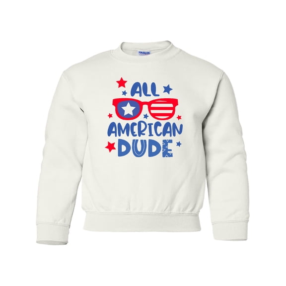 Inktastic 4th of July All American Dude with Red and Blue Glasses Youth Sweatshirt