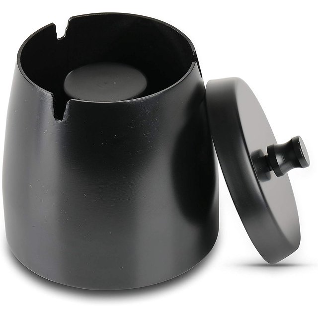 CHAO Cenicero de acero inoxidable para exteriores con tapa de olor peculiar, cenicero de oficina para bar, balcón, jardín interior y exterior, negro (pequeño)