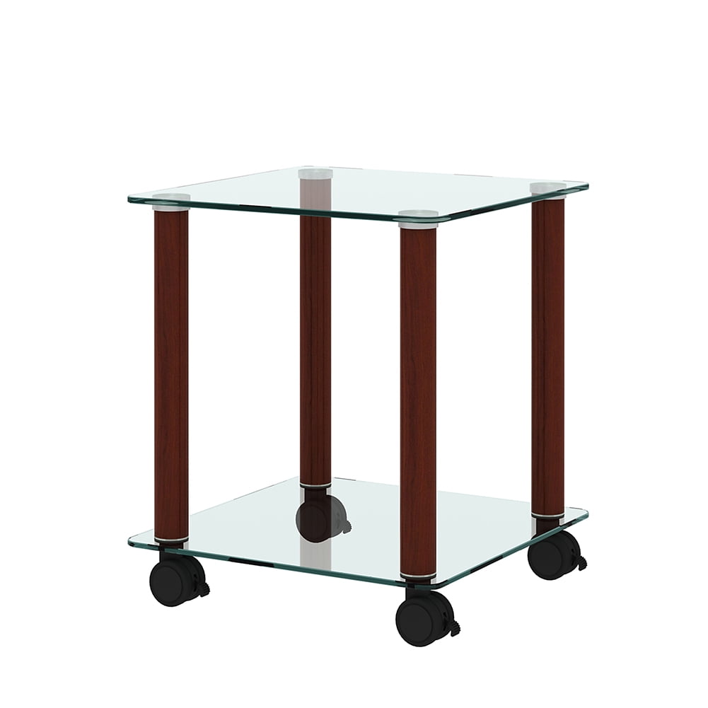 Kadyn End Table, 2-Tier Bedside Table with Storage Shelve, Side Table for Living Room Bedroom, Transparent+Walnut Kadyn End Table, 2-Tier Bedside Table with Storage Shelve, Side Table for Living Room Bedroom, Transparent+Walnut