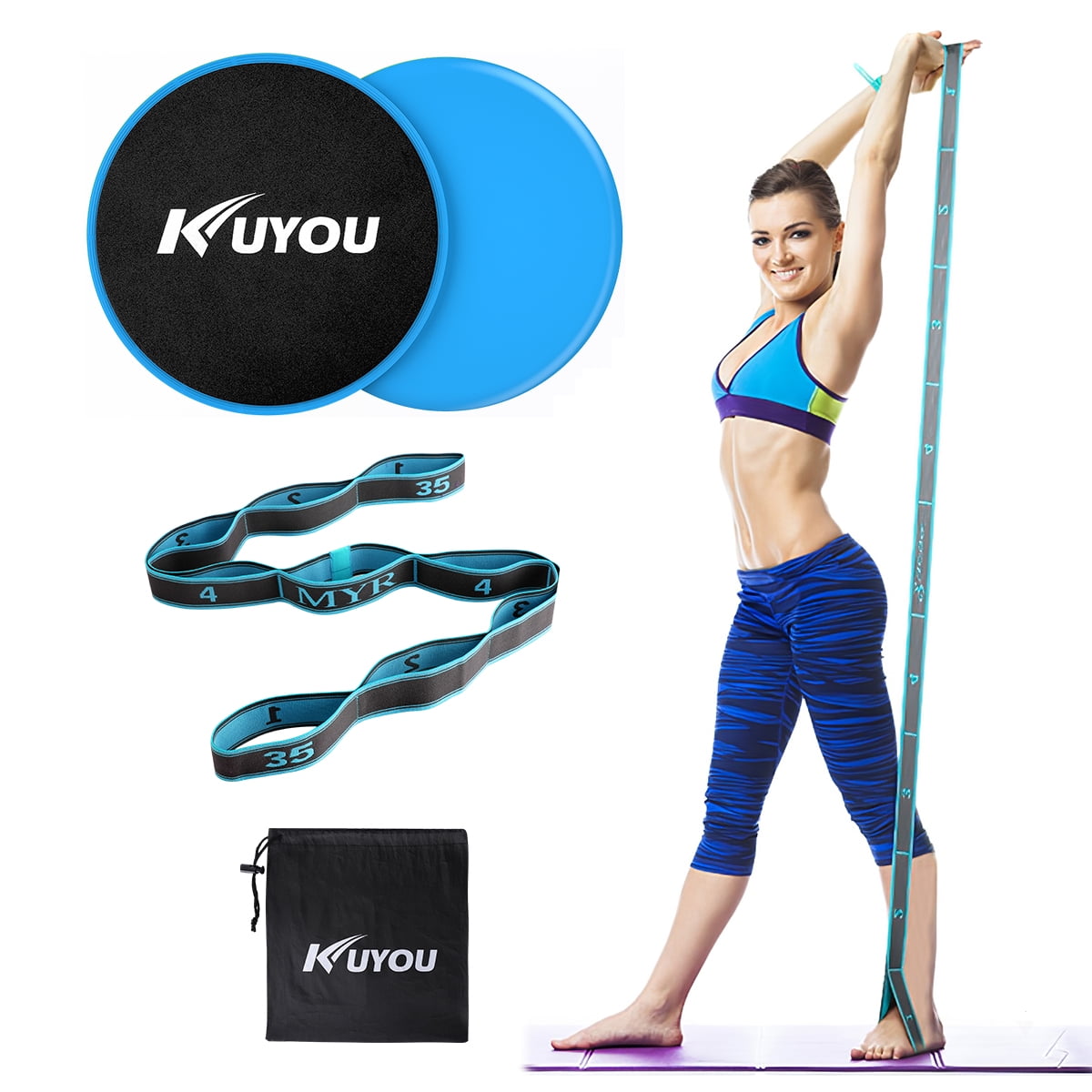 9 Loops High Elastic Yoga Resistance Bands & Exercise Sliders Fitness Kit 