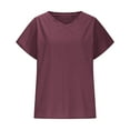 thumbnail image 3 of Tees for Women Oversized Cotton Linen Short Sleeve V Neck Basic Shirts Summer Casual Solid Color Tops, 3 of 7