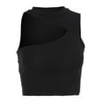thumbnail image 2 of Chaleco de mujer sin mangas de color sólido con hombros descubiertos y camiseta sin mangas delgada de algodón, negro, M sidaley AP001384-08B, 2 of 7