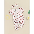 thumbnail image 2 of FEORJGP Infant Baby Girl One-piece Rompers 0 3M 6M 12M 18M Toddler Round Neck Ruffled Jumpsuits Ladybug Print Short Sleeve Zipper Bodysuits with Headbls Fashion Cute Comfy Clothes for Summer, 2 of 8