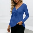 thumbnail image 2 of XPMWRP Womens V Neck Peplum Tunic Ruched Drawstring Front Long Sleeve Babydoll Solid Color Casual Flowy Blouse Tops Blue XXL, 2 of 9