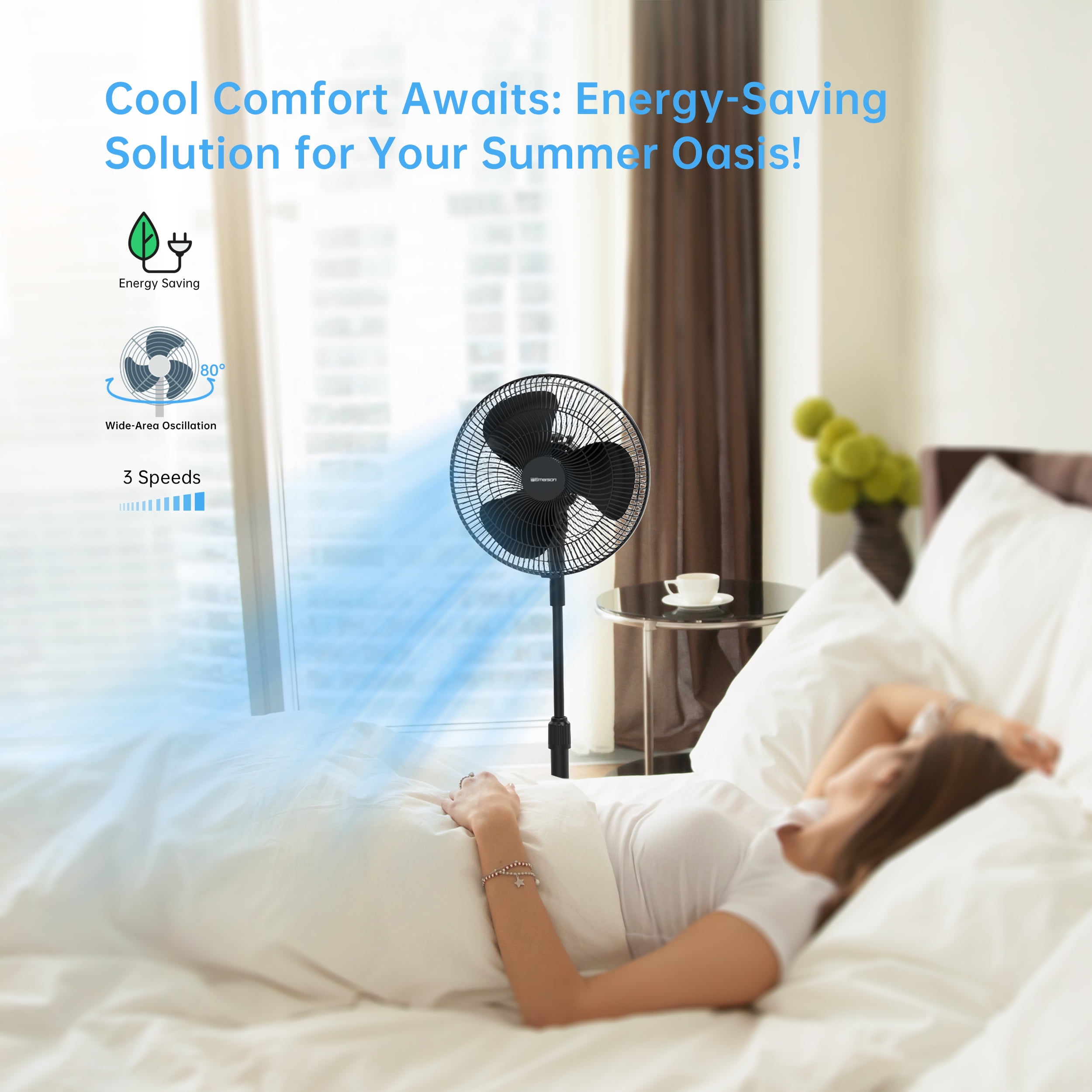 Emerson 16" Oscillating Pedestal Fan with Precision 3-Speed Wind Control and Adjustable Tilt, FAO1605
