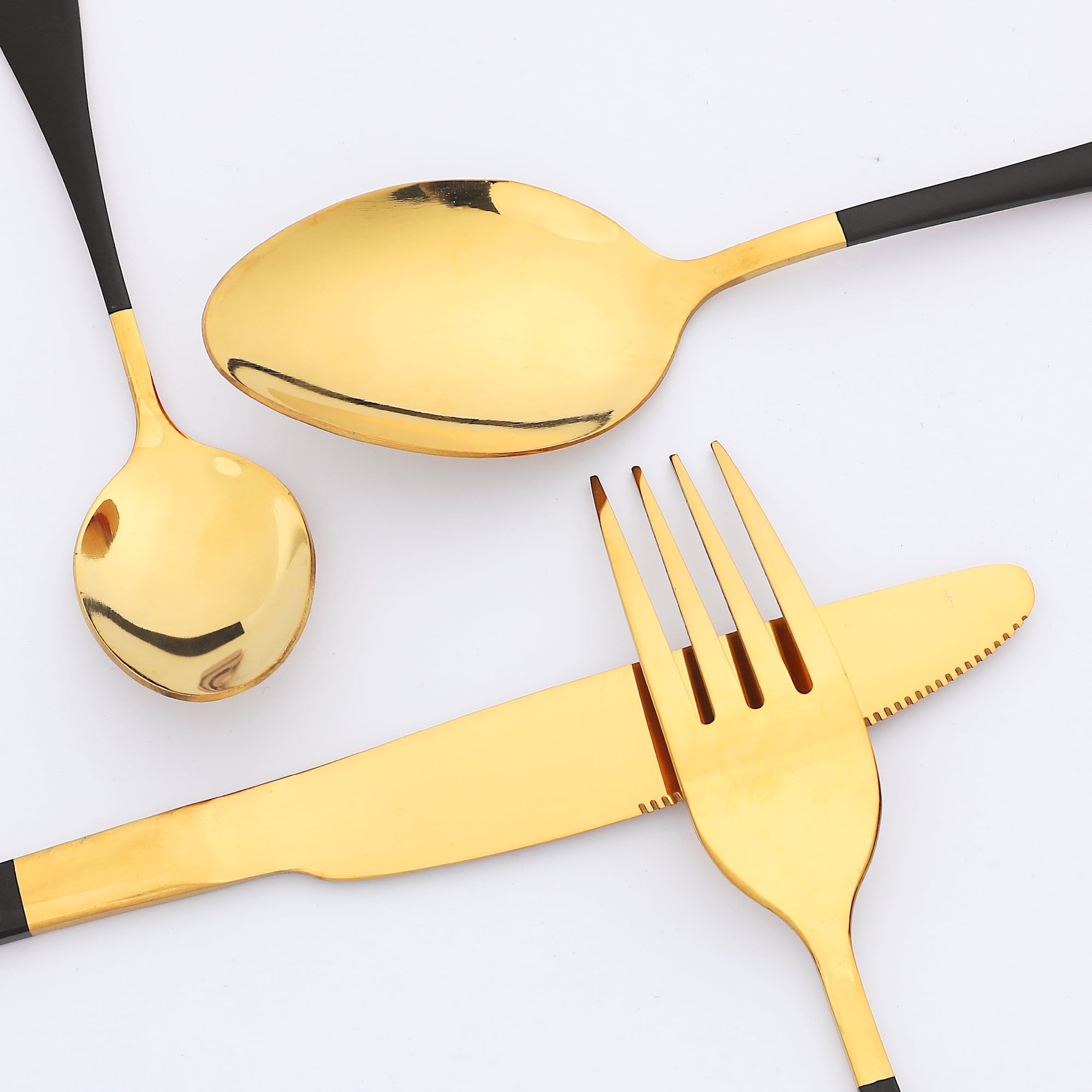 Unique Bargains Flatware Set Stainless Steel Silverware Black 4 Pcs