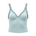 thumbnail image 4 of NTACZA Casual Womens Summer Tops Ruffle Trim Solid Camisole Deep V-Neck Sleeveless Party Slim Spaghetti Straps Size M, 4 of 6