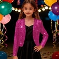 thumbnail image 2 of Ticikt Girl's Sequin Elegant Short Satin Jacket Long Sleeve Open Front Party Sparkly Cropped Cardigan Glitter Shiny Jackets,Color:Hot Pink, 2 of 7