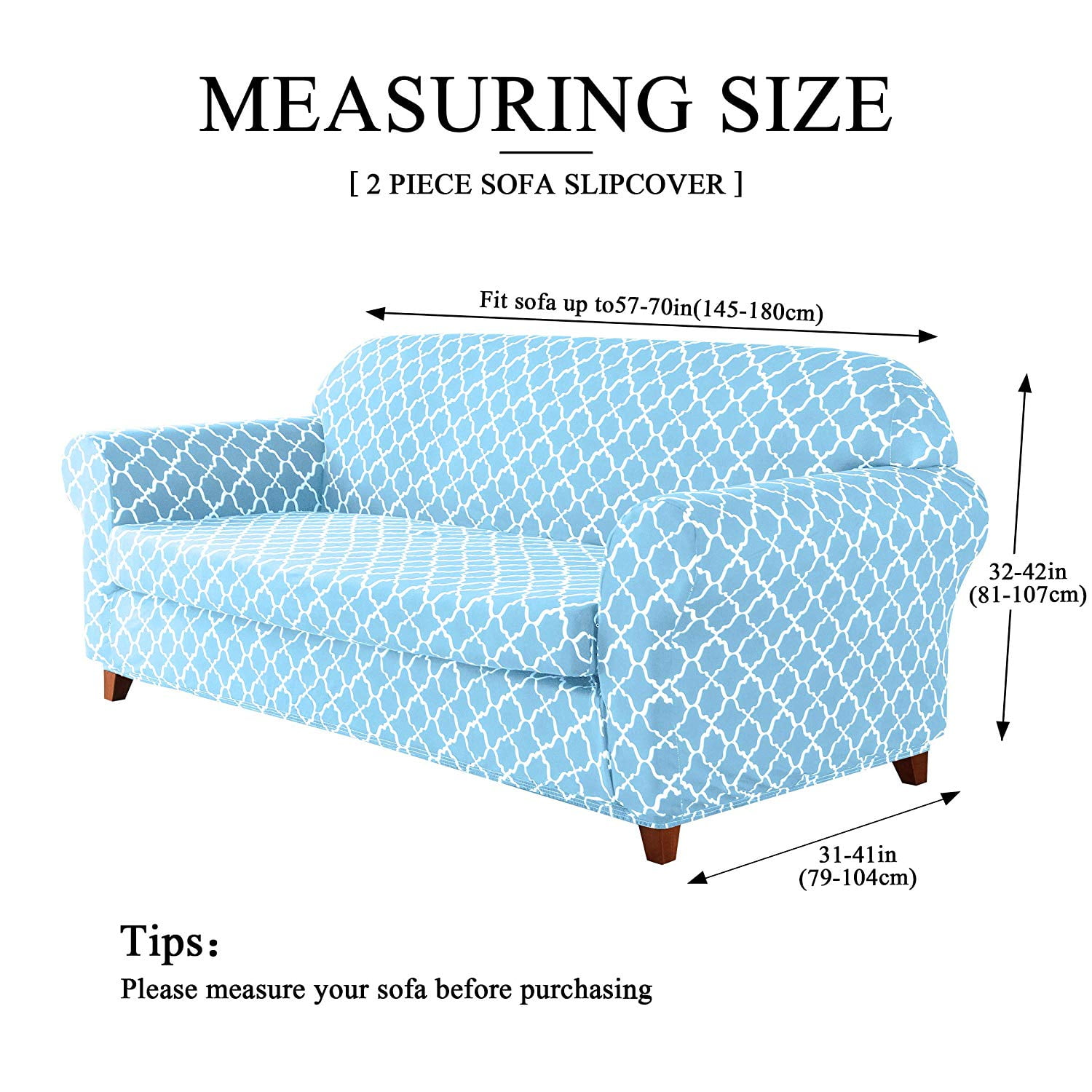 Subrtex Sofa Slipcovers Stretch Couch Protector Covers 2-Piece Spandex Printing Furniture Cover Home Decor (Loveseat,Blue)