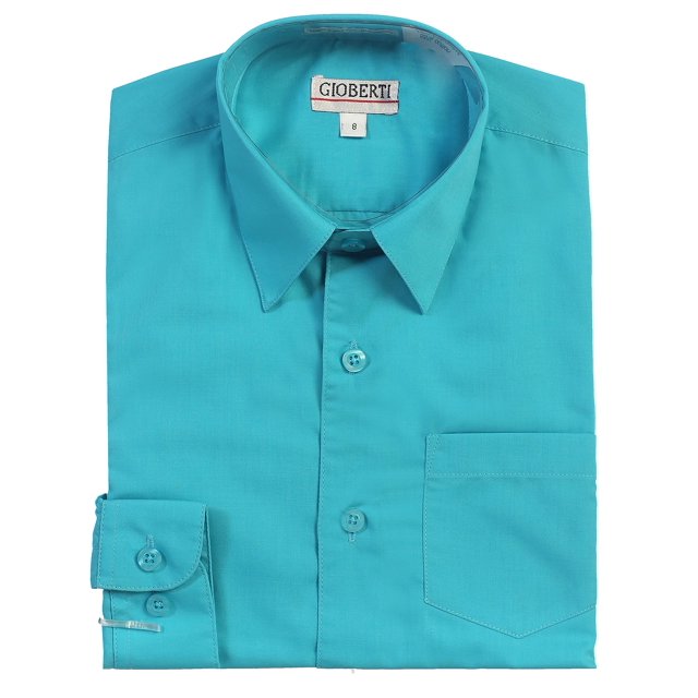 Gioberti Camisa de vestir de manga larga para niño grande, color verde azulado 12