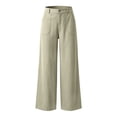 thumbnail image 3 of Womens Wide Leg Linen Pants Summer Beach High Waisted Cropped Flowy Pants Dressy Casual Beach Pants with Pockets(Khaki,S), 3 of 5