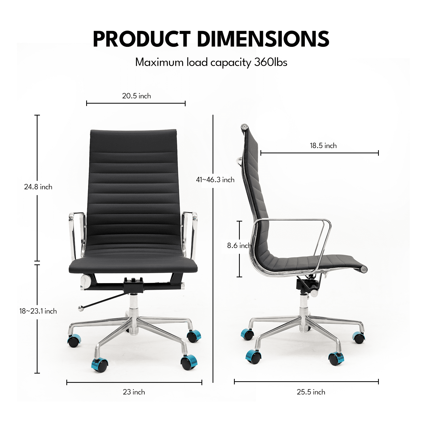Genuine Leather Swivel Desk Office Chair, Adjustable Aluminum Base Conference Chair for Home Office