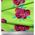 thumbnail image 2 of Soimoi Green Japan Crepe Satin Fabric Leaves & Rose Floral Printed Craft Fabric by the Yard 42 Inch Wide, 2 of 3