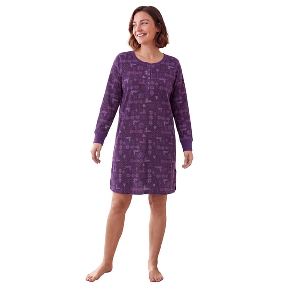 Dreams & Co. Plus Size Thermal Henley Sleepshirt