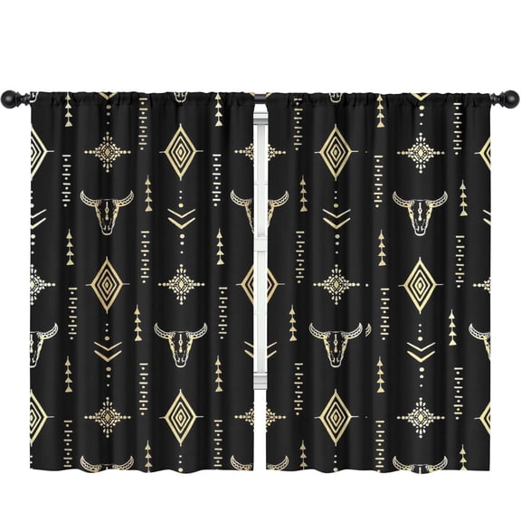 Western Blackout Curtains, Southwest Tribal Aztec Bull Skull Cowboy Theme Rustic Rural Western Boho Curtains for Bedroom Living Room Kitchen Farmhouse Decor Drapery Treatments 2 Panels, 52"x84" Inch