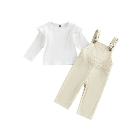 

Musuos Little Girls Knitted Long Sleeve Sweatshirt Suspender Pants Overall Set