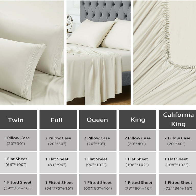 100% Organic Bamboo Sheets Queen Set 4 pcs - Luxury Soft with 18 Inch Deep  Pocket - Ultra Breathable Cooling Sheets for Hot Sleepers - Queen Bed Sheets（Ivory  White） 