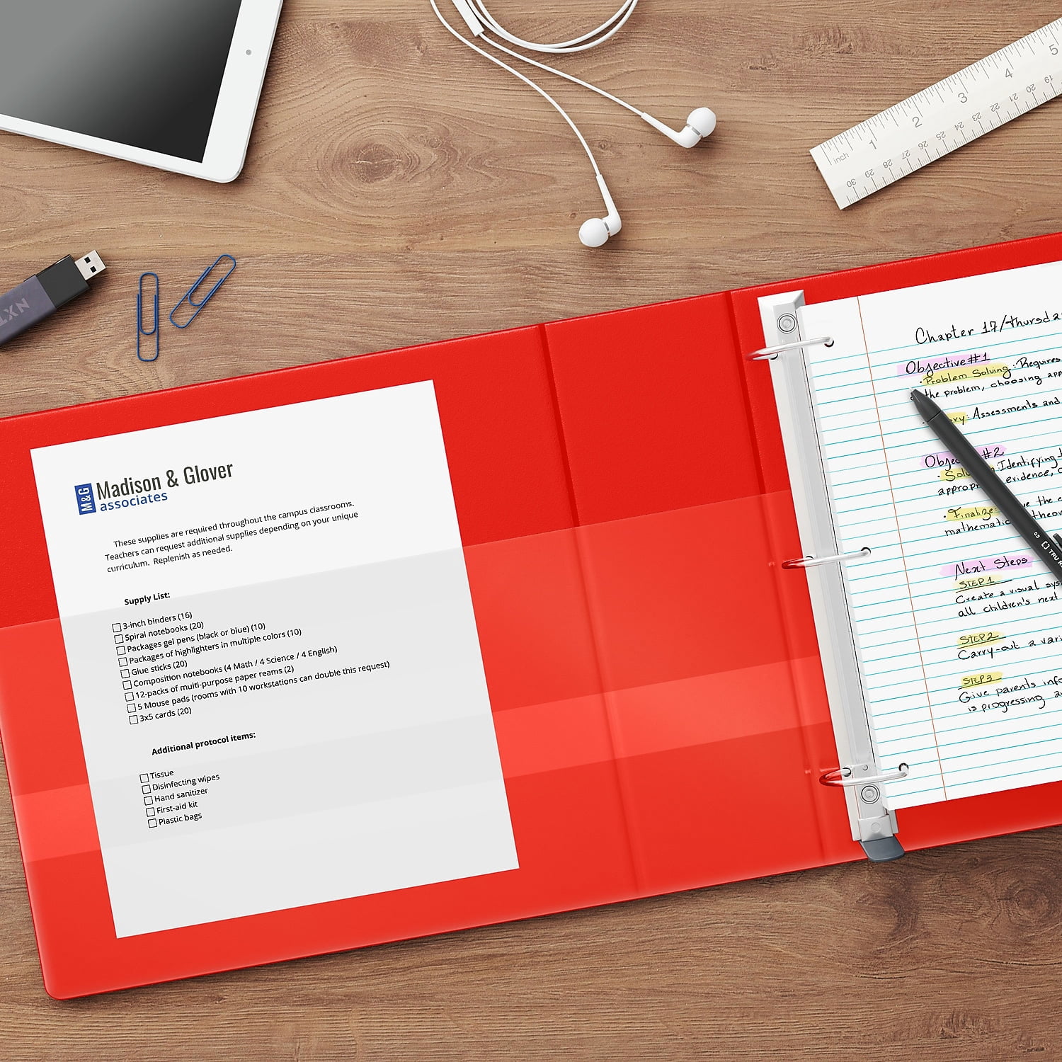 Staples Heavy Duty 5" 3-Ring View Binder with D-Rings and Four Interior Pockets Red  2/Pack