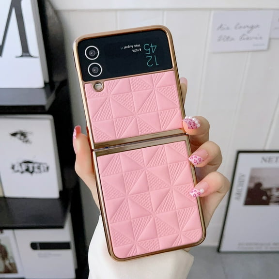 TECH CIRCLE for Samsung Galaxy Z Flip 4 Case, PU Leather Pattern Hard Phone Cover Ultra Thin Shockproof Protective Case for Samsung Galaxy Z Flip 4 5G 7.6 inch 2022,Pink