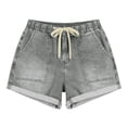 thumbnail image 7 of Boy Shorts for Women Womens Drawstring Denim Shorts Rolled Cuff Stretchy Casual Elastic Waist Jean Shorts with Pockets Summer Streetwear Gray XXL, 7 of 7