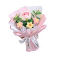 thumbnail image 3 of Ramo de flores de ganchillo con hojas de eucalipto artificiales, decoración de flores artificiales. Rosa, 3 of 9