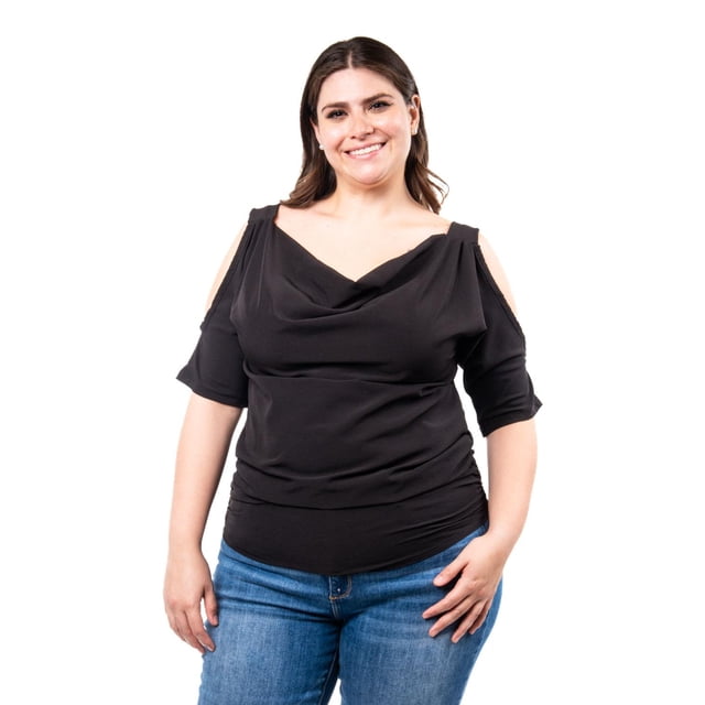 Blusa escote drapeado Roman Fashion /Tallas Extras, 1881 (Negro) negro 42