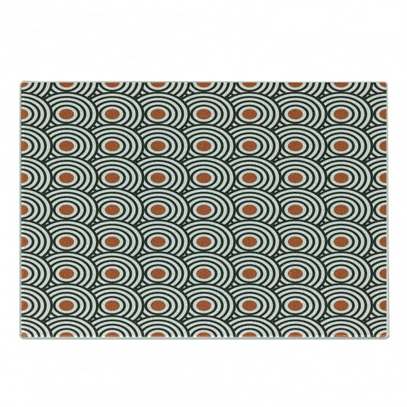 Modern Art Cutting Board, New Age Retro Minimalist Concentric Spiral Vortex Abstract Work of Art, Decorative Tempered Glass Cutting and Serving Board, Small Size, Charcoal Grey Orange, by Ambesonne