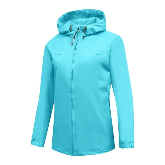 QQAMB Rain Jacket for Women Packable Lightweight Waterproof Raincoat with Hood Cycling Bike Jacket Windbreaker Sky Blue 2XL