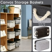 Sea Team 3-Pack Small Storage Basket Set, Storage Cube Organizer, Storage Bins, 12 x 8 x 5 Inches, Rectangle Canvas Fabric Collapsible Shelf Box with Handles, Grey & Black