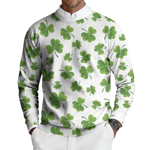 Men's St. Patrick's Day Shirt Crewneck Long Sleeve Shamrock Graphic Pullover Tops