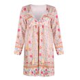 thumbnail image 2 of VISgogo Vestido Corto de Verano para Mujer, Estilo Bohemio Estampado Floral Escote en V Borlas Decoración Manga Larga Falda de Playa Suelta VISgogo moda, 2 of 9
