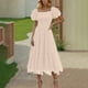 thumbnail image 5 of Vestido de Manga Larga Maxi para las Mujeres Caída Sólido Plisado, Sexy Manga Corta Elástica Cintura Boho Bolsillos, 5 of 9