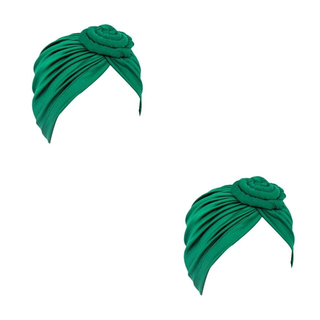 Sonducket Turbante Nudo Musulmán Hijab Donut Llanura Pañuelo Sombreros Pérdida Bonnet Decoración para Mujeres Accesorios Verde Verde 2piezas