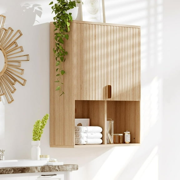 Wall Mounted Cabinet,Modern Medicine Cabinets with Fluted Doors and Adjustable Shelf Over The Toilet Storage Organizer,Easy Assembly
