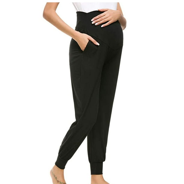 Lolmot Womens solid color with pockets womens comfortable maternity pants