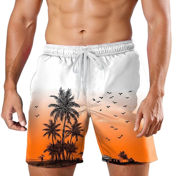 FUZHIQ Men's Big Tall Swim Trunks Xl 2xl Casual Tropical Print Quick Dry Beach Swimming Shorts with Pockets Anti-Chafe Summer Swimwear,XL