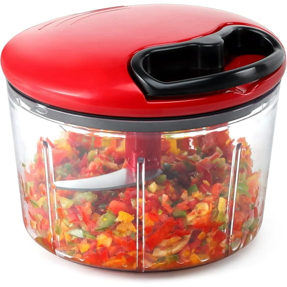 Food Chopper, Pull Onion Chopper Dicer, Hand Powered Food Mincer, Fast Cutting Hand Chopper for Oinon, Garlic, Nut, 3.4 Cups 0.8L, Red