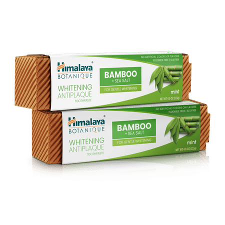 Himalaya Botanique Whitening Antiplaque Toothpaste, Mint Flavor with Bamboo & Sea Salt, 4 oz, 2 Pack