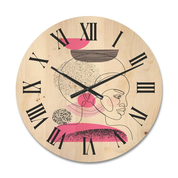 Designart 'One Line Portrait of Afro American Women V' Modern Wood Wall Clock